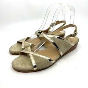 A.P.C. Suede and Gold Leather Slingback Sandals Women's 9 US